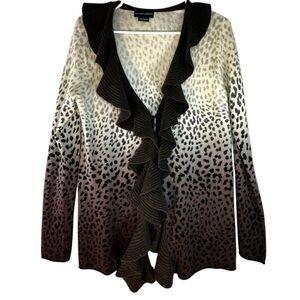 Sutton Studio 100% Cashmere Leopard Print Ruffle Cardigan Size Large Ombre